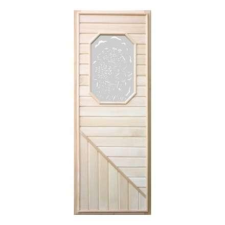 Дверь деревянная для бани DoorWood 1850x750 Вагонка со стеклом 8ми угольным, коробка липа в Слониме