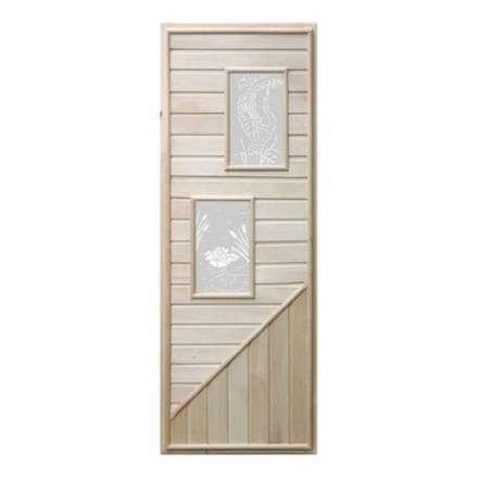 Дверь деревянная для бани DoorWood 1850x750 Вагонка 2 стекла прямоугольных, коробка липа в Слониме