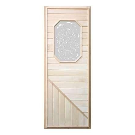 Дверь деревянная для бани DoorWood 1850x750 Вагонка со стеклом прямоугольным, коробка липа в Слониме