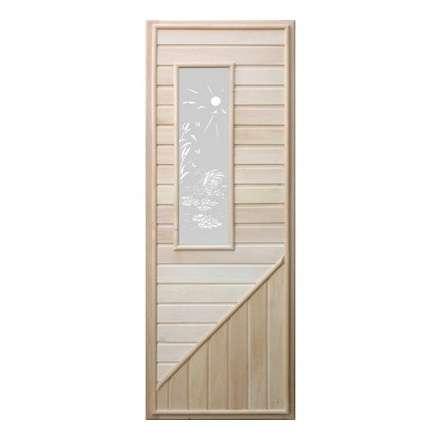 Дверь деревянная для бани DoorWood 1850x750 Вагонка со стеклом прямоугольным, коробка липа в Слониме