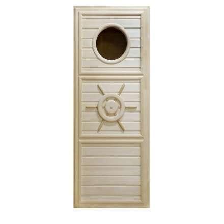 Дверь деревянная для бани DoorWood Штурвал 1840x740 с иллюминатором в Слониме