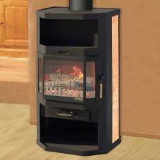 Недорогая отопительная печь-камин со стеклом Мета-Бел Ангара фото в интерьере в Слониме