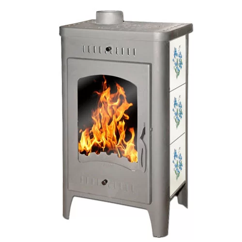 Стальной камин со стеклом Бавария Оптима Незабудка с плитой фото в Слониме