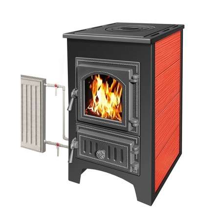 Печь-камин Везувий ПК-01 (270) с плитой и т/о красный 9 кВт Амазонка бай фото в Слониме