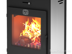 Стальной недорогой камин со стеклом и дровницей Теплодар Танго плюс фото в Слониме