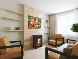 Недорогой камин со стеклом Теплодар Твист фото в интерьере в Слониме