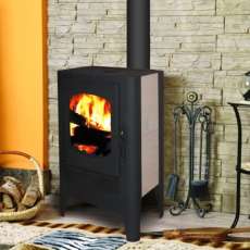 Недорогой стальной печь-камин Экокамин с плитой в интерьере фото в Слониме