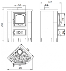 Печь-камин Бавария угловая чугун с плитой в Слониме