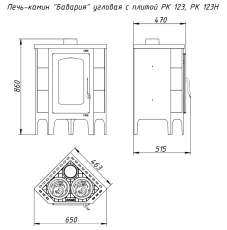 Недорогая печь-камин Бавария угловая с плитой незабудка Амазонка бай фото габариты в Слониме