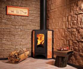 Недорогая печь-камин со стеклом Бавария угловая с плитой фото  в Слониме