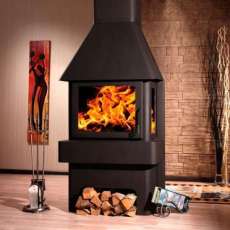 Печь-камин Бавария три стекла графит фото в интерьере в Слониме