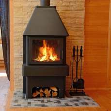 Стальной большой камин Бавария 3 стекла чёрная фото в Слониме