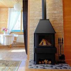 Стальной стильный камин Бавария 3 стекла чёрная фото в Слониме