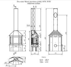 Стальной камин с шамотом Бавария Мюнхен графит фото схема в Слониме
