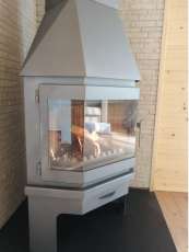 Стальной камин Мюнхен угловой графит фото с боку в Слониме