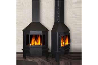 Стальной камин Бавария Мюнхен со стеклом угловой чёрный (без перемычки) фото в интерьере в Слониме