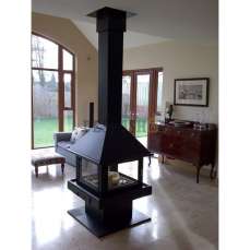 Стальной большой камин со стеклами Эклипс островной 4D графит фото в Слониме