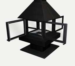 Стальной камин с четырьмя стеклами Эклипс островной 4D графит фото в Слониме