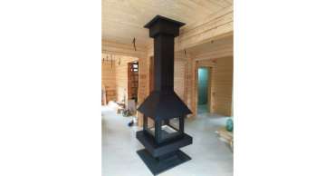 Стальной большой камин со стеклами Эклипс островной 4D графит фото в Слониме