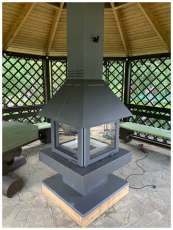 Стальной камин с четырьмя стеклами Эклипс островной 4D графит фото в Слониме