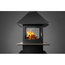 Стальной камин с четырьмя стеклами Эклипс островной 4D графит фото в Слониме