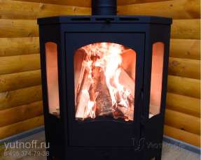 Стальной камин со стеклами Бавария панорама угловая фото в Слониме