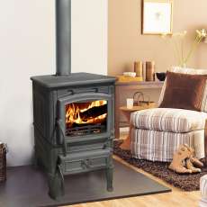 Печь-камин чугунный FireWay Dacha в интерьере чёрный Амазонка бай фото в Слониме