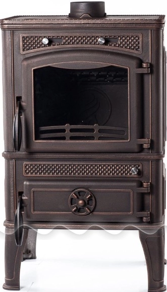 Печь-камин чугунный FireWay Dacha с варочной поверхностью патина бронза Амазонка бай фото в Слониме