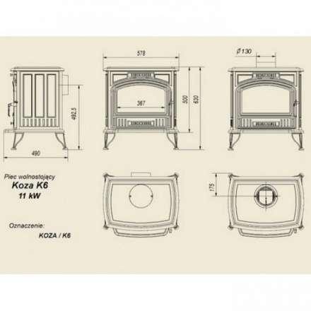 Отопительная печь Kratki Koza/K6 (декор дверцы) Амазонка бай фото в Слониме
