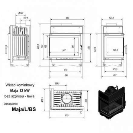 Каминная топка Kratki Maja/L/BS (угловое стекло слева) в Слониме