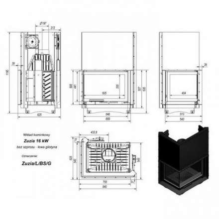 Каминная топка Kratki Zuzia/L/BS/G (угловое стекло слева, гильотина) в Слониме