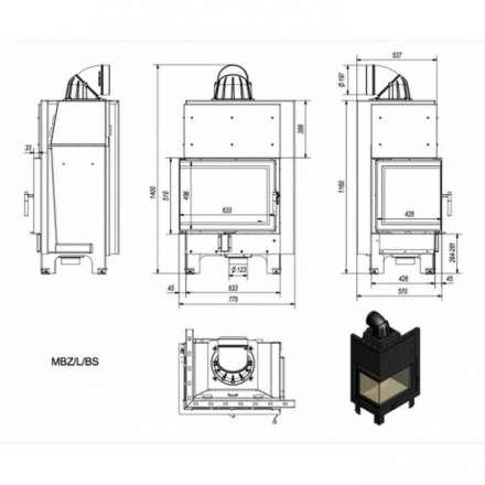 Каминная топка Kratki MBZ/L/BS (угловое стекло слева) в Слониме