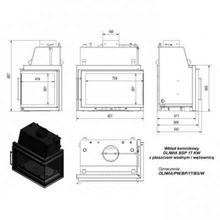 Каминная топка Kratki Oliwia/PW/BP/17/BS/W (угловое стекло справа, змеевик) в Слониме