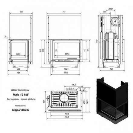 Каминная топка Kratki Maja/P/BS/G (угловое стекло справа,гильотина) в Слониме