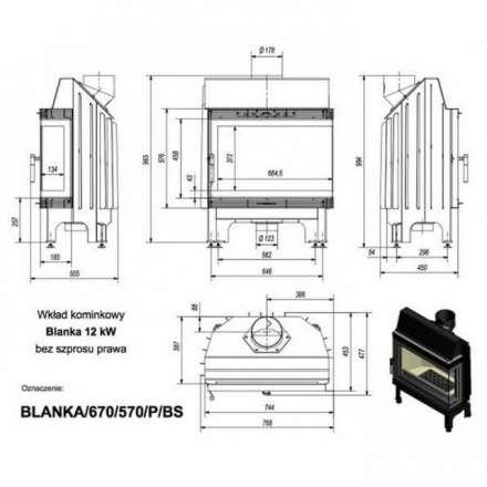 Каминная топка Kratki Blanka/670/570/P/BS (угловое стекло справа) в Слониме