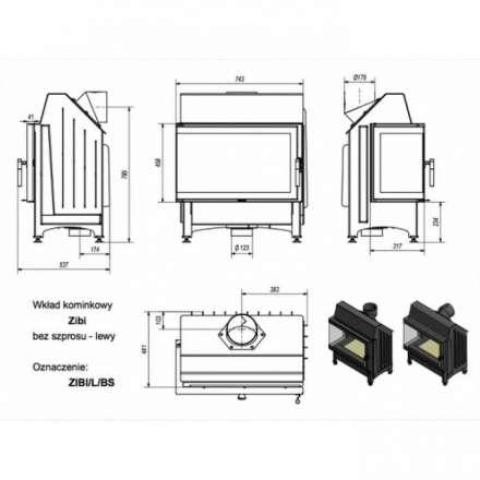 Каминная топка Kratki Zibi/L/BS (угловое стекло слева) в Слониме