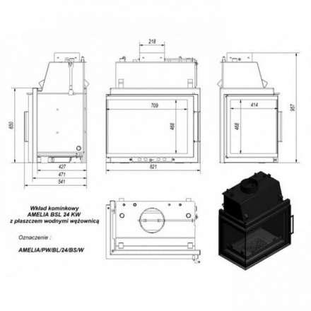 Каминная топка Kratki Amelia/PW/BL/24/BS/W в Слониме