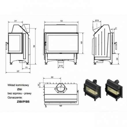 Каминная топка Kratki Zibi/P/BS (угловое стекло справа) в Слониме