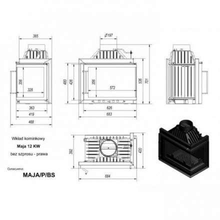 Каминная топка Kratki Maja/PW/12/G в Слониме