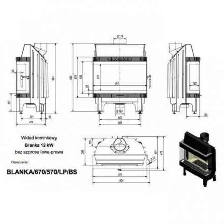 Каминная топка Kratki Blanka 670/570/LP/BS (угловое стекло слева-справа) в Слониме