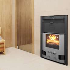 Отопительная печь со стеклом Теплодар Сиеста 30 фото в интерьере в Слониме